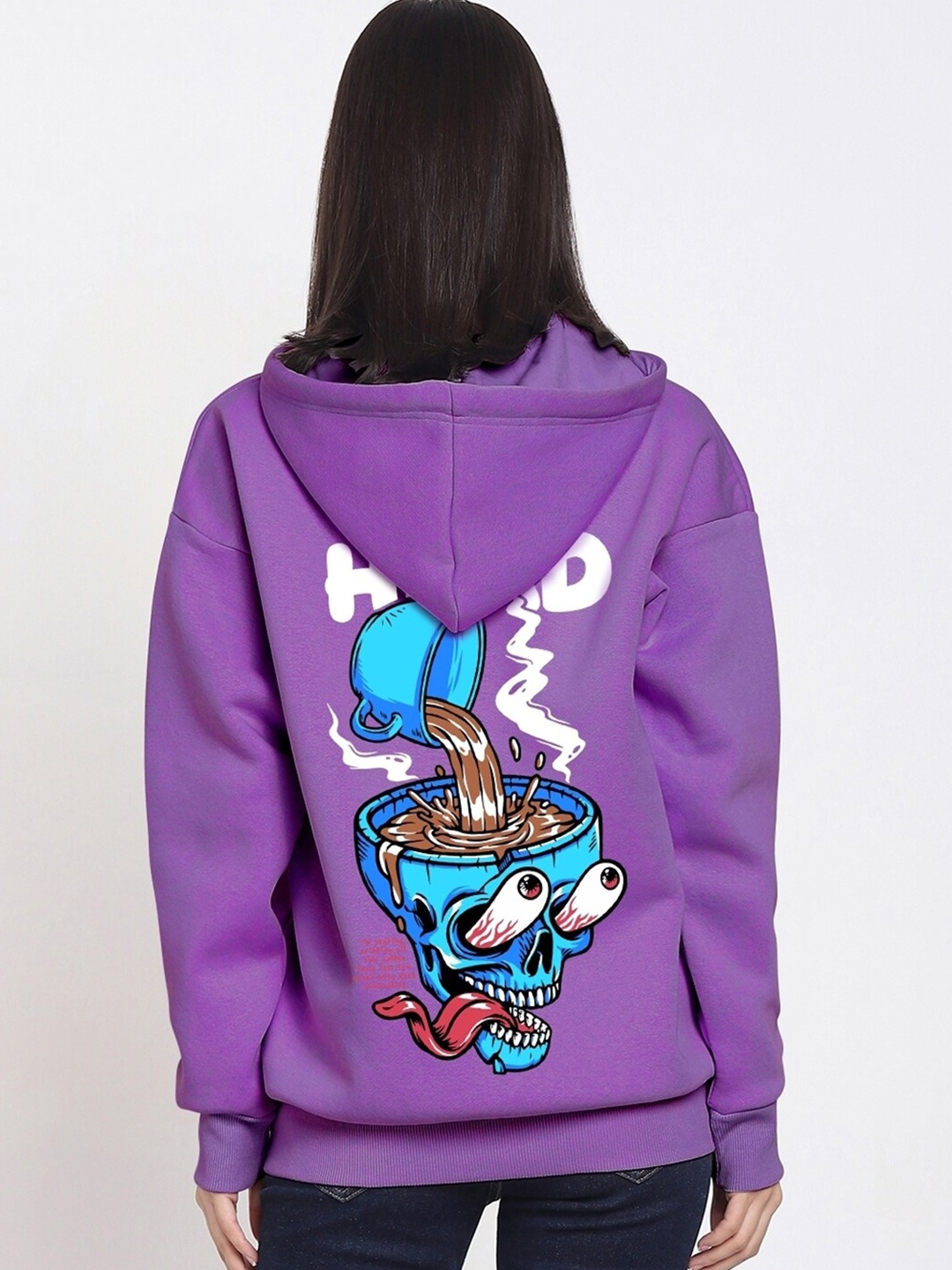 

Bewakoof Violet Graphic Printed Drop-Shoulder Sleeves Fleece Oversized Sweatshirt