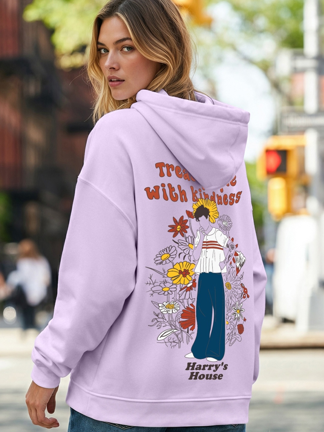 

Bewakoof Typography Printed Oversized Hooded Pullover Sweatshirt, Lavender