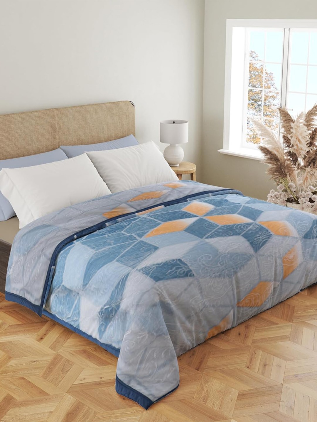

Nivasam Charlie Blue Floral Mink Heavy Winter 1000 GSM Double Bed Blanket