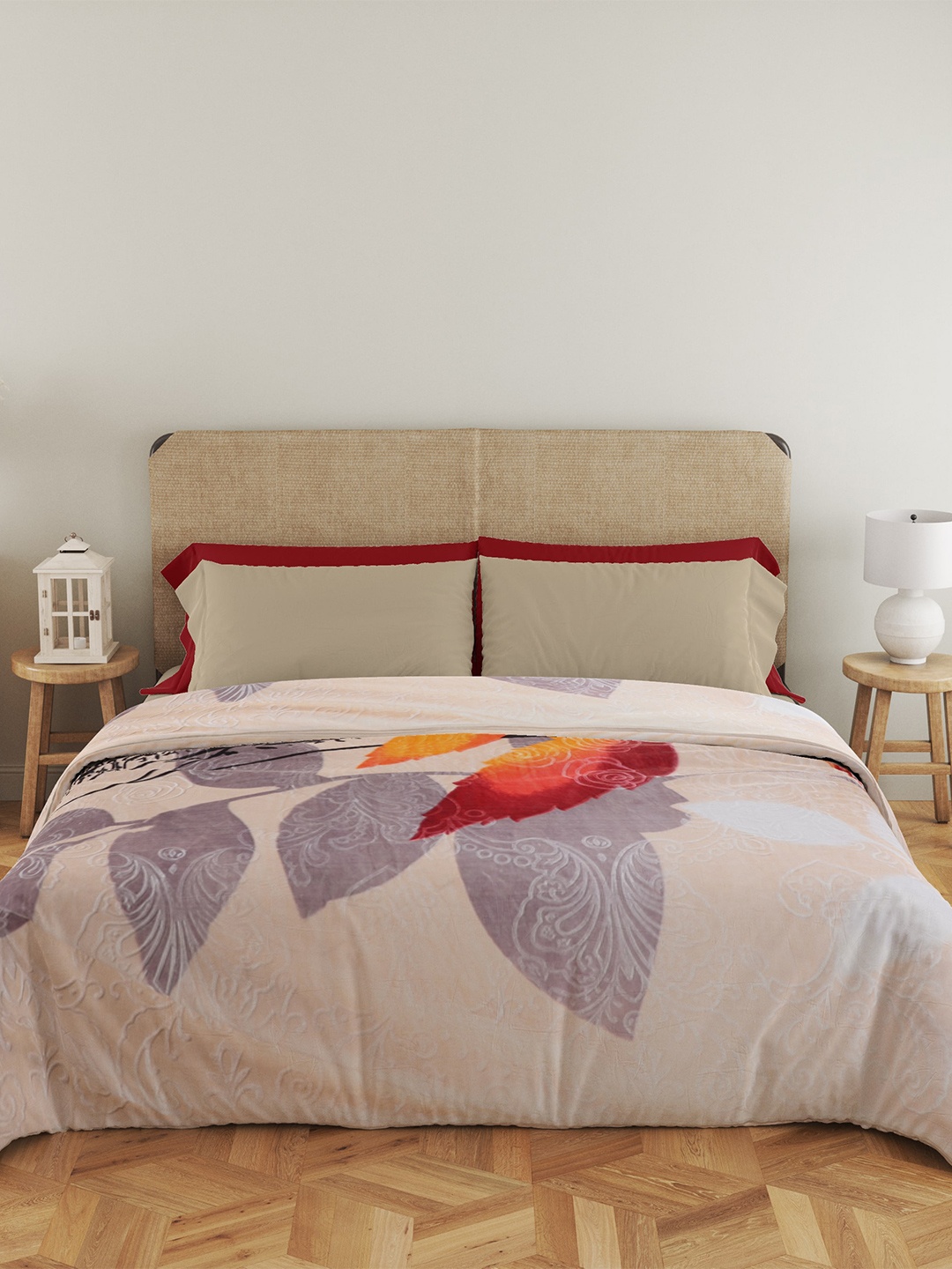 

Nivasam Charlie Beige & Red Floral Mink Heavy Winter Double Bed Blanket