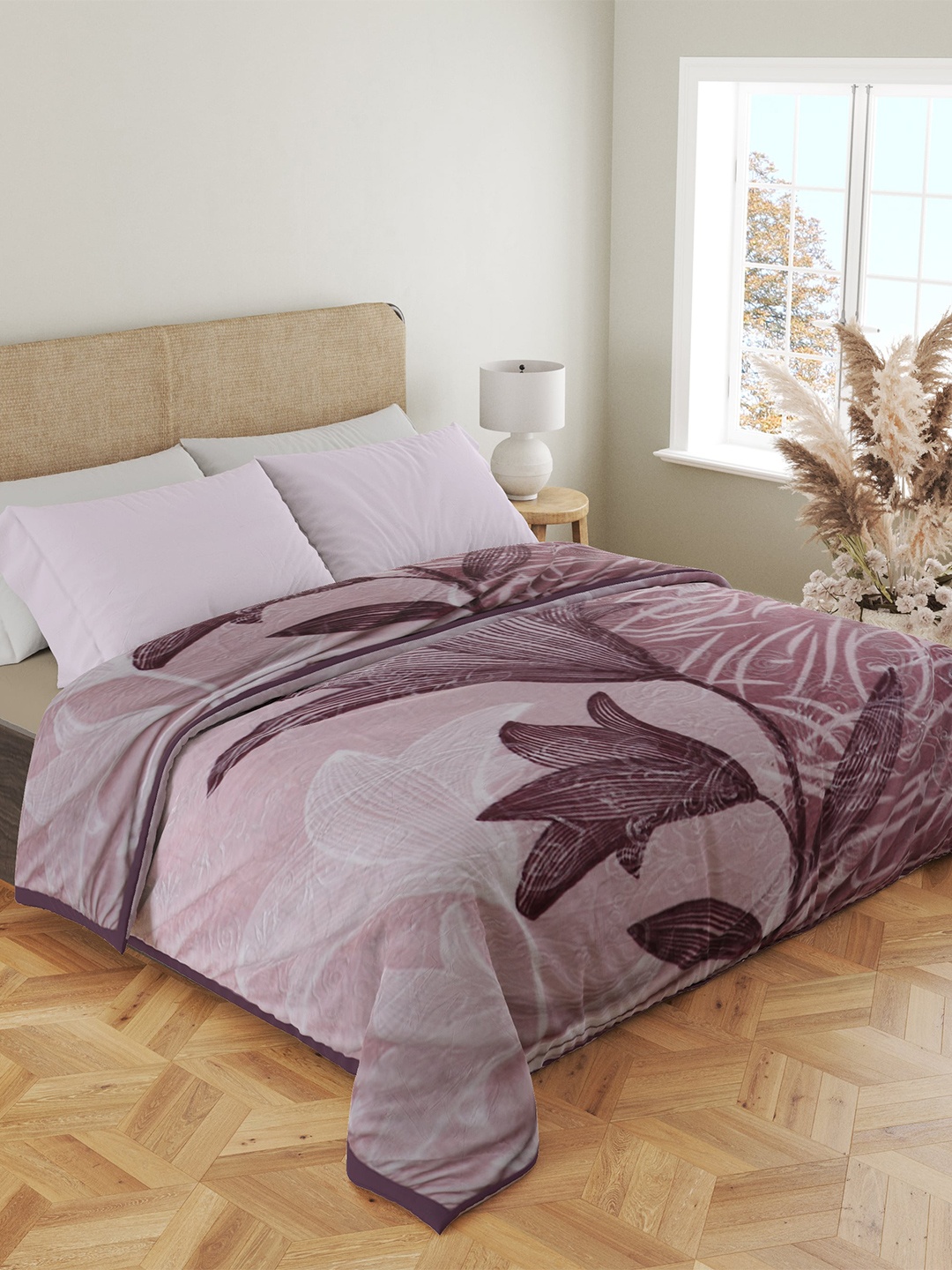 

Nivasam Charlie Violet Floral Mink Heavy Winter 1000 GSM Double Bed Blanket
