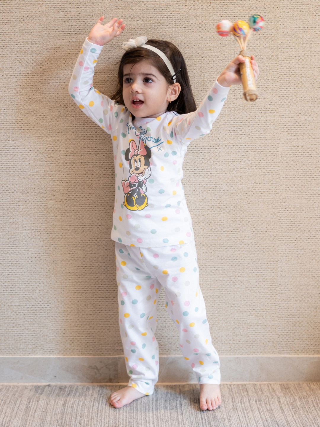 

Nap Chief Girls Minnie Mouse Printed Pure Cotton Night suit, White