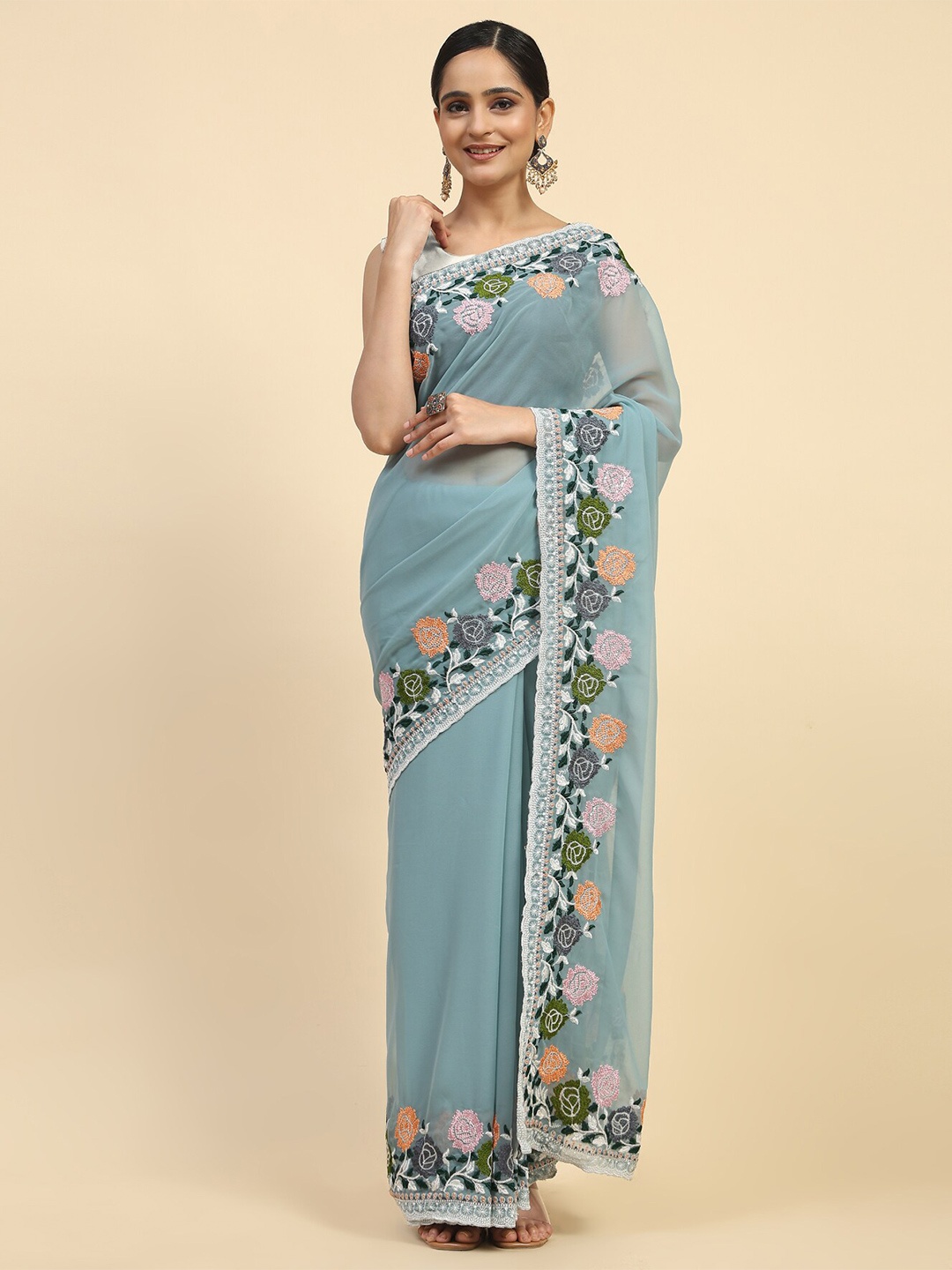 

Vastrasky Global Embroidered Detailed Pure Georgette Saree, Grey