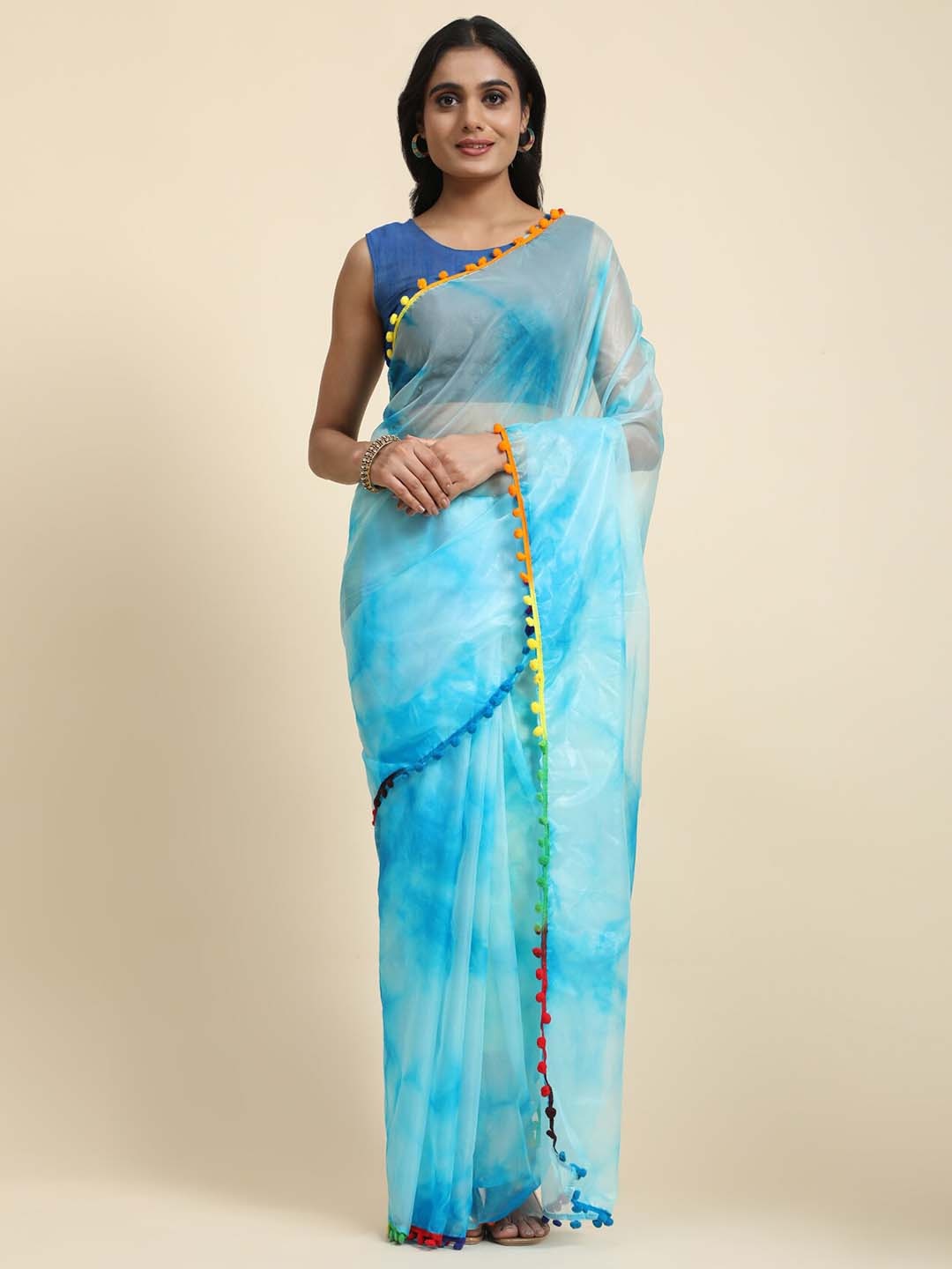 

Vastrasky Global Abstract Printed Organza Saree, Blue