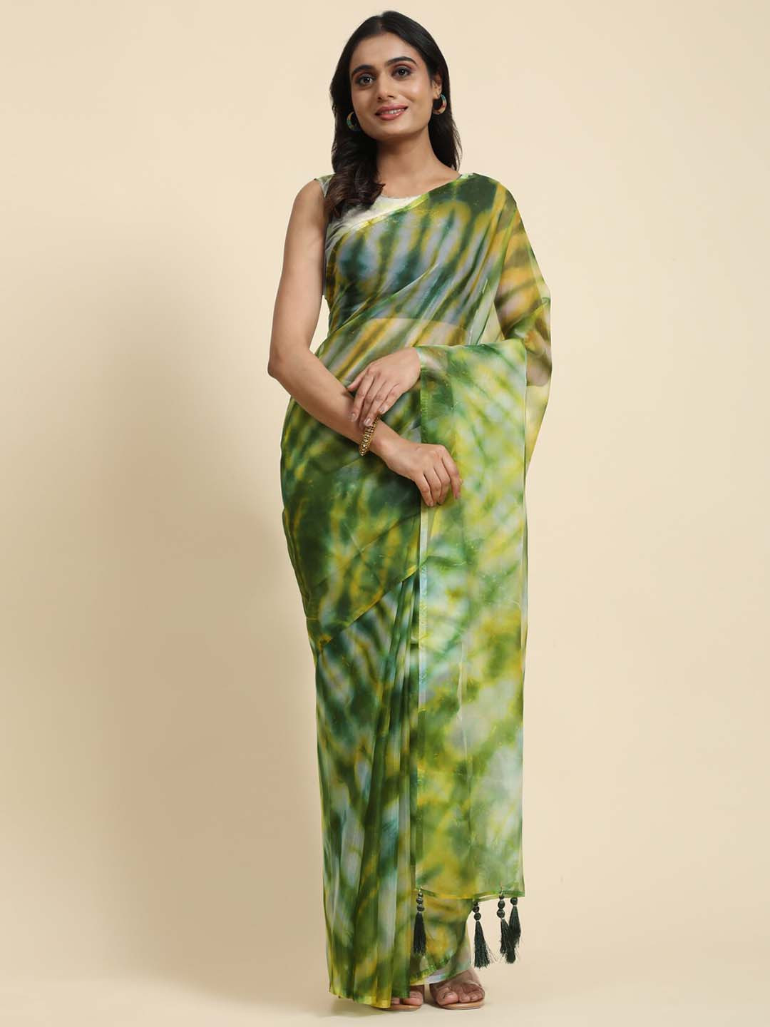 

Vastrasky Global Tie and Dyed Organza Saree, Green