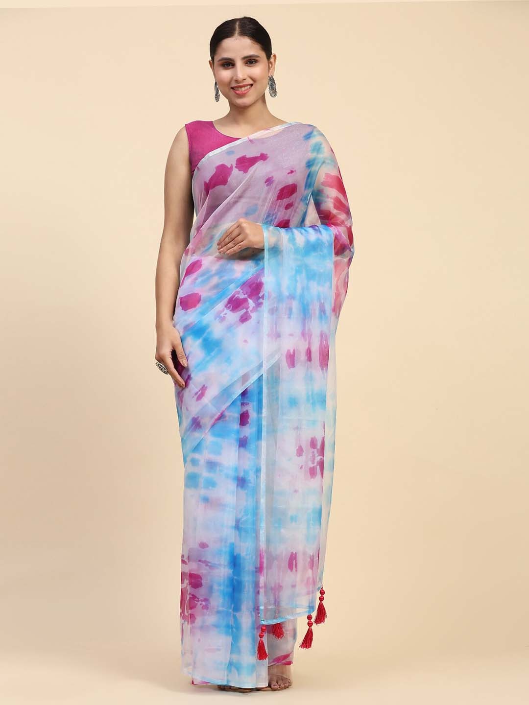 

Vastrasky Global Abstract Printed Organza Saree, Blue