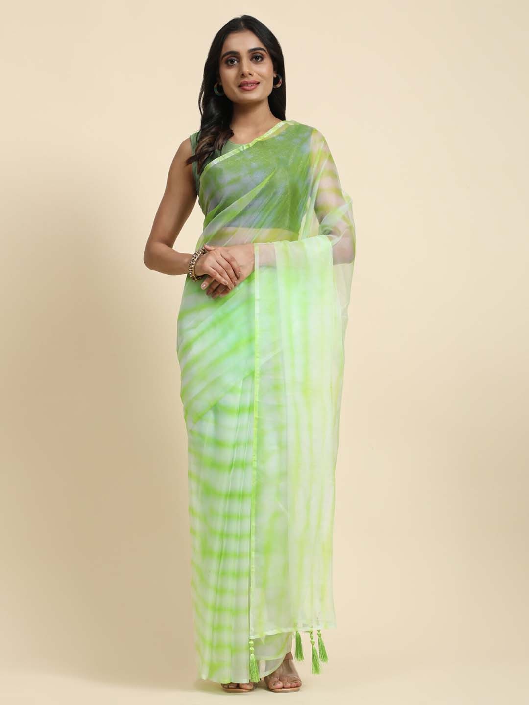 

Vastrasky Global Tie & Dyed Organza Saree, Green