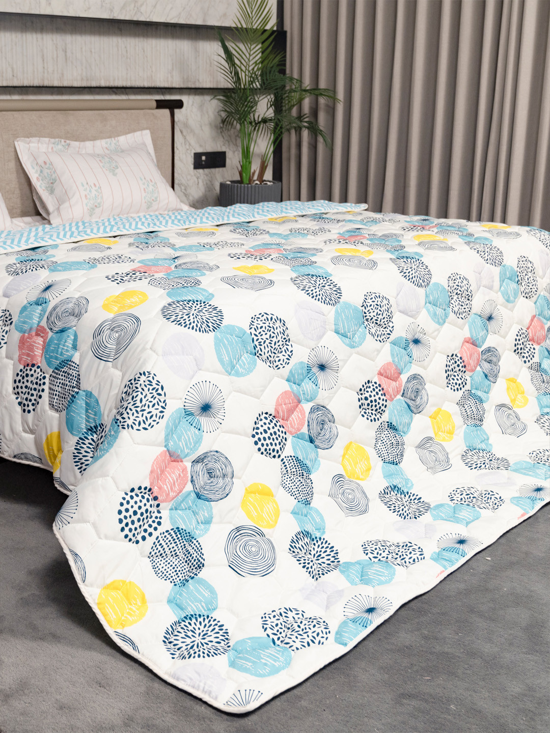 

URBAN SPACE Blue & White Striped Microfiber Heavy Winter 400 GSM Single Bed Comforter
