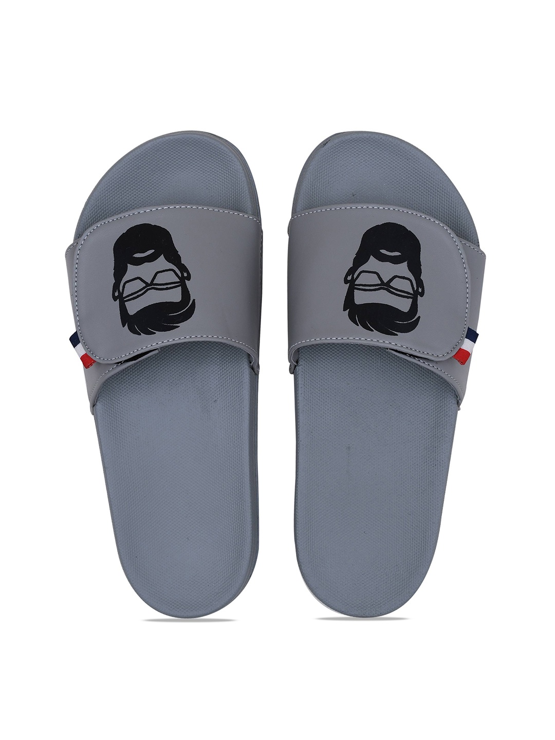 

CLOSHO Men Beard Printed Sliders With Velcro Closure, Grey