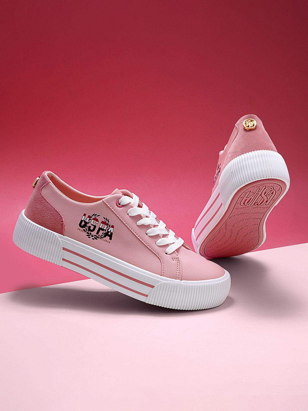 

U.S. Polo Assn. Women Printed Lace-Up Sneakers, Pink