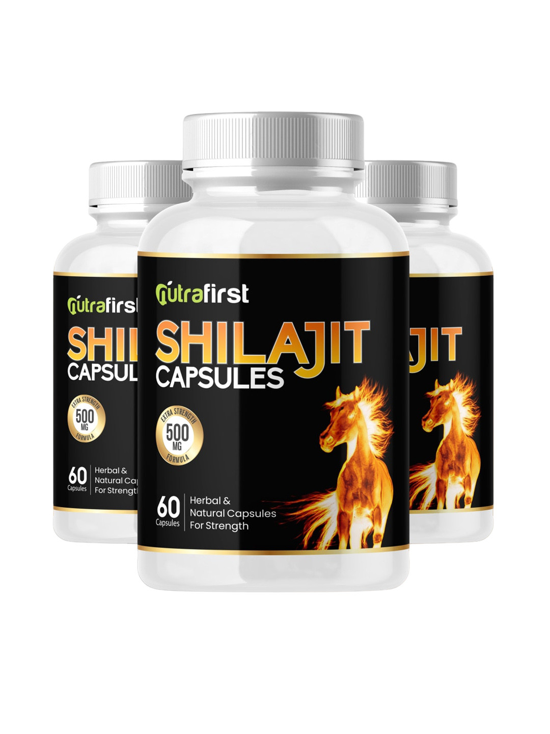 

NUTRAFIRST 3-Pcs Shilajit Capsules With Ashwagandha & Kaunch Beej - 60 Capsules, White