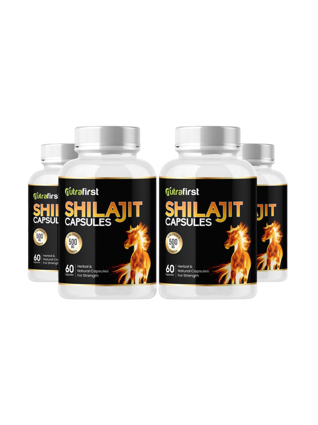 

NUTRAFIRST 4-Pcs Shilajit Capsules With Ashwagandha & Kaunch Beej - 60 Capsules Each, Black