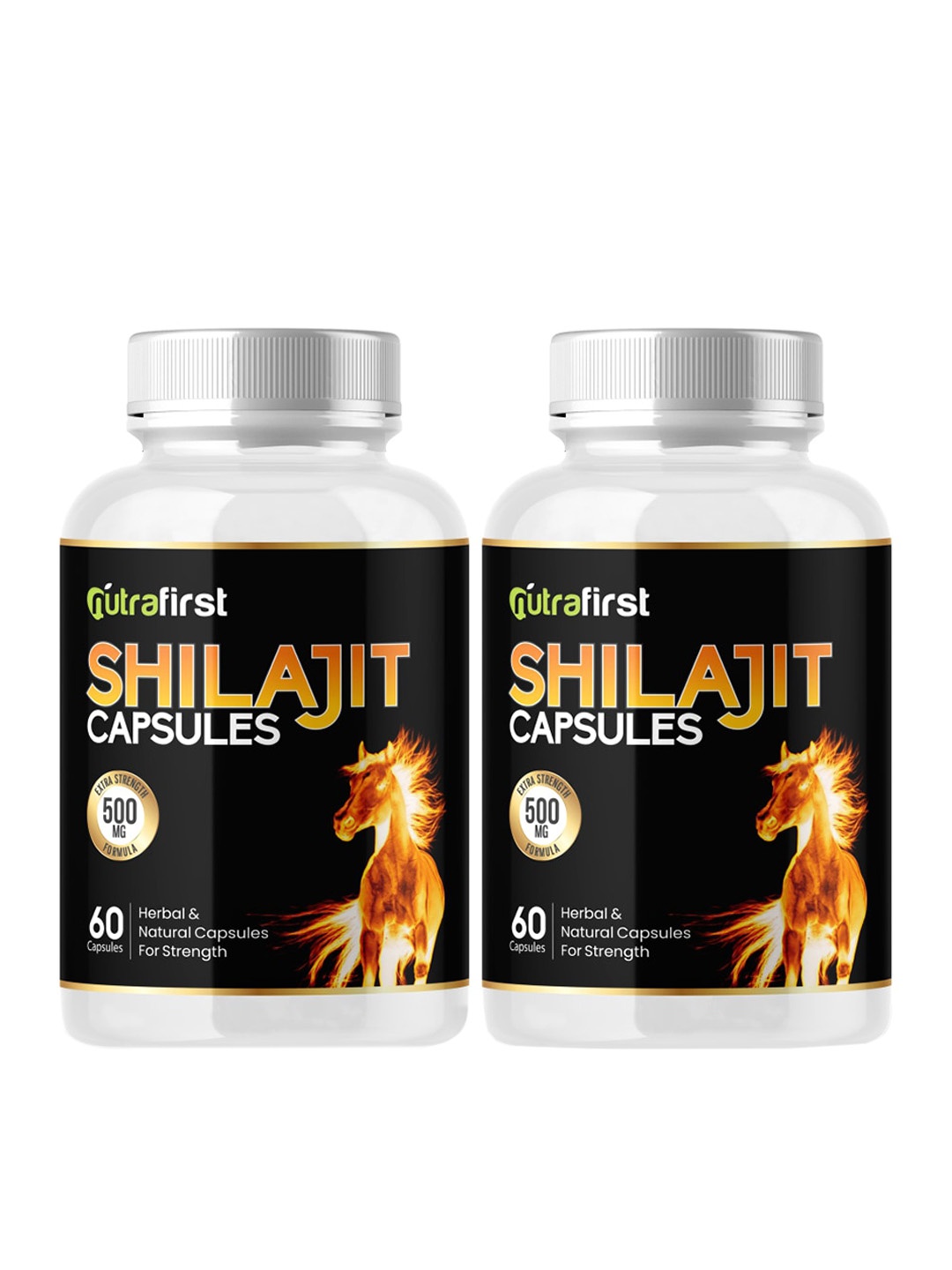 

NUTRAFIRST 2-Pcs Shilajit Capsules With Ashwagandha & Kaunch Beej - 60 Capsules Each, Black