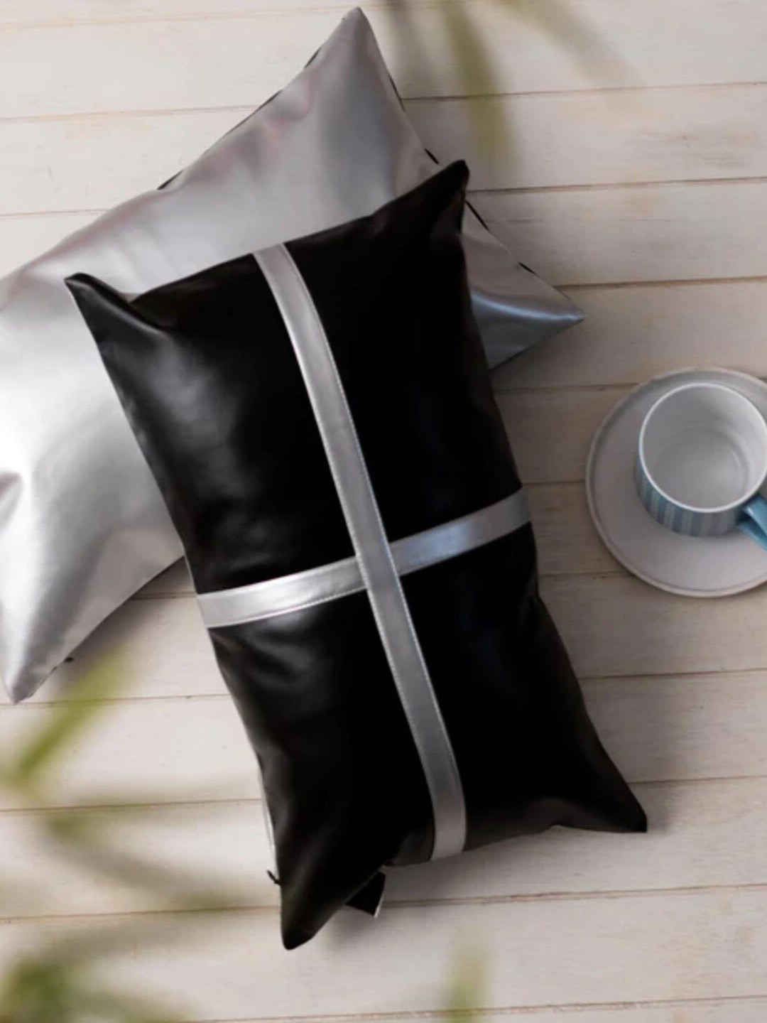 

THEDECORKART Black Leather Square Cushion Covers