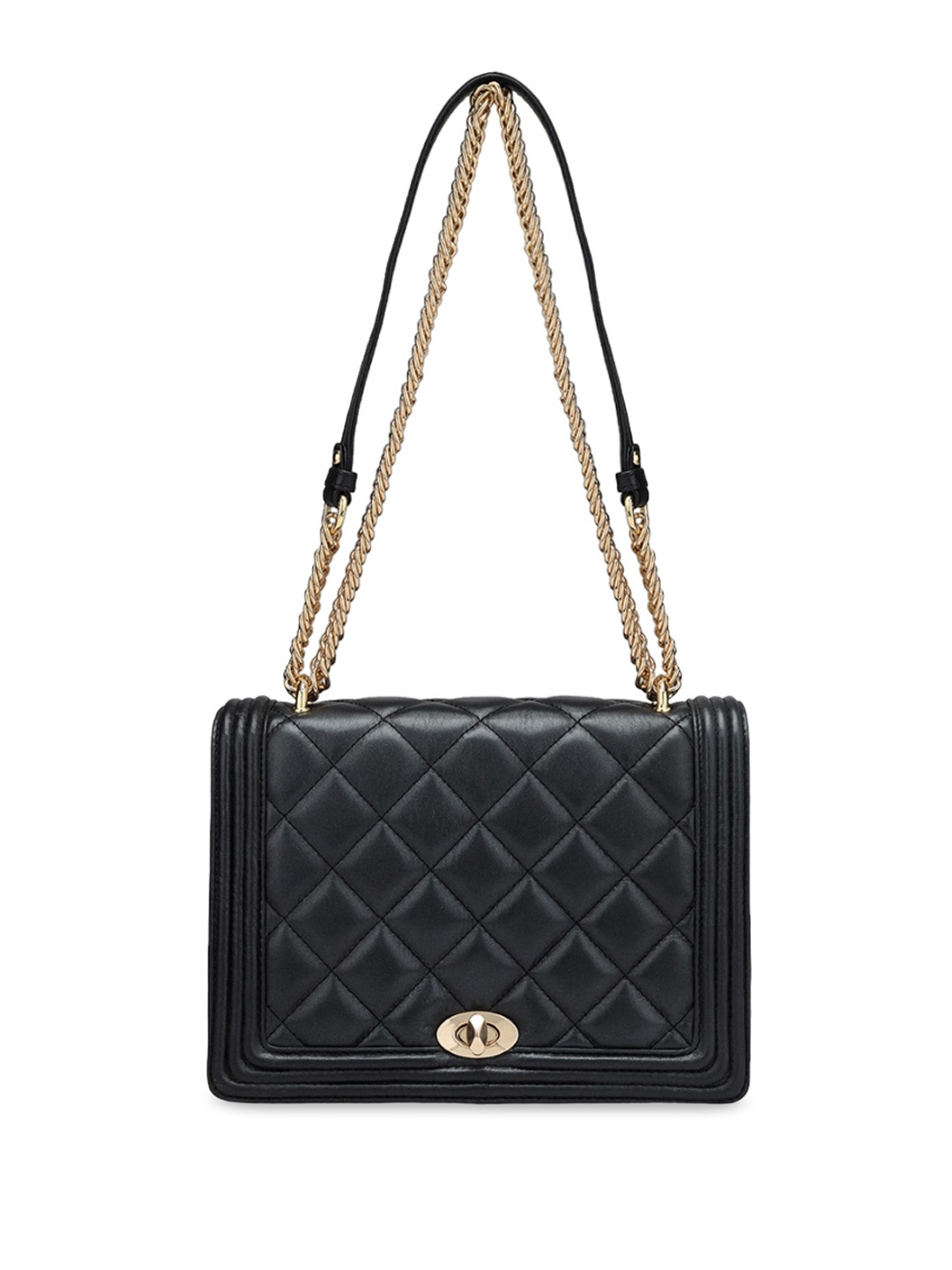 

Da Milano Textured Structured Leather Shoulder Bag, Black