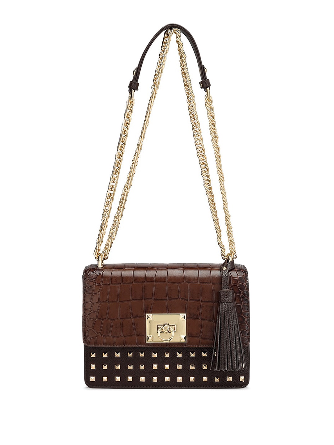 

Da Milano Textured Structured Leather Shoulder Bag, Brown