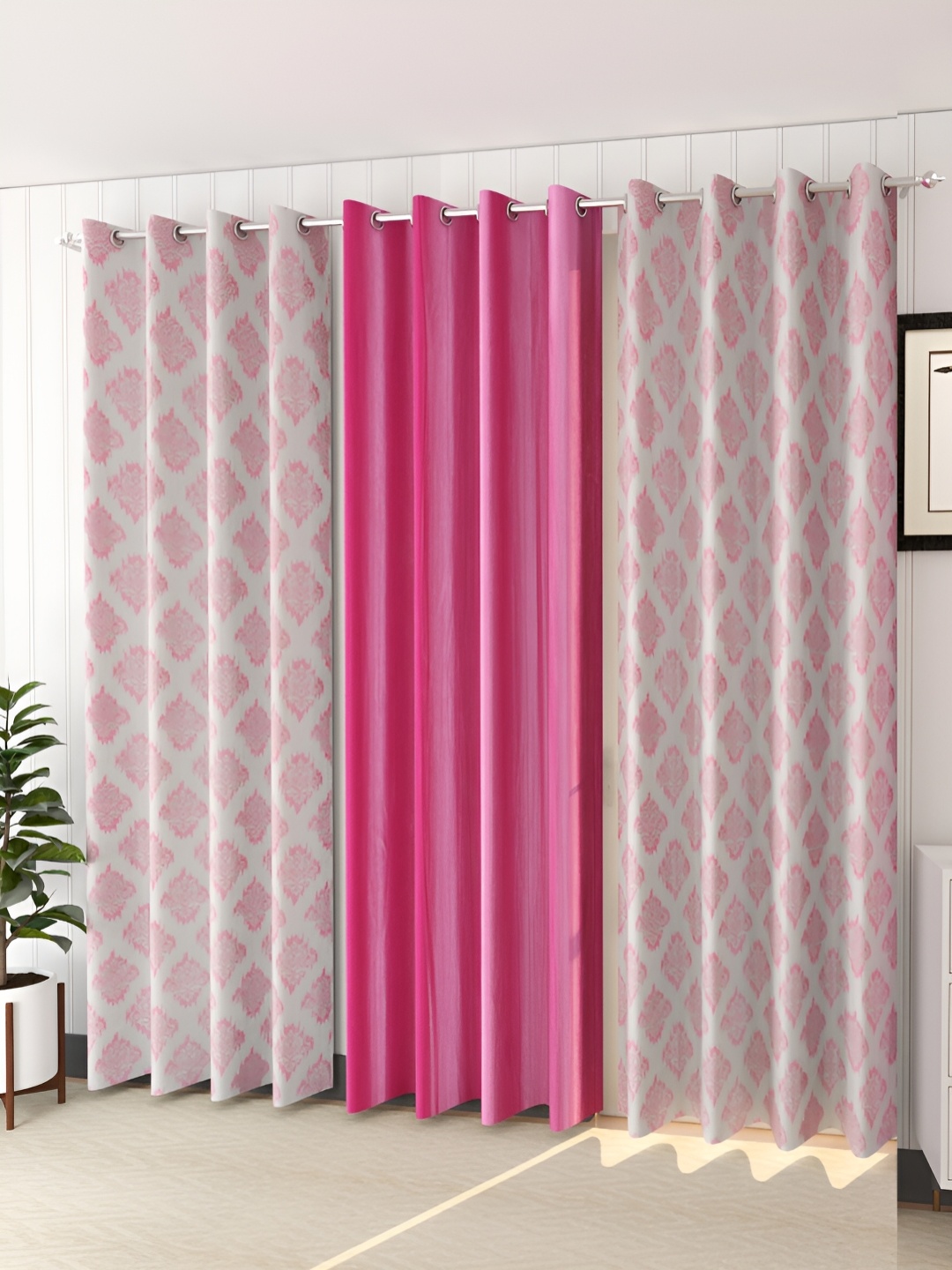 

stuffique Pink 3 Pieces Ethnic Print Door Curtain