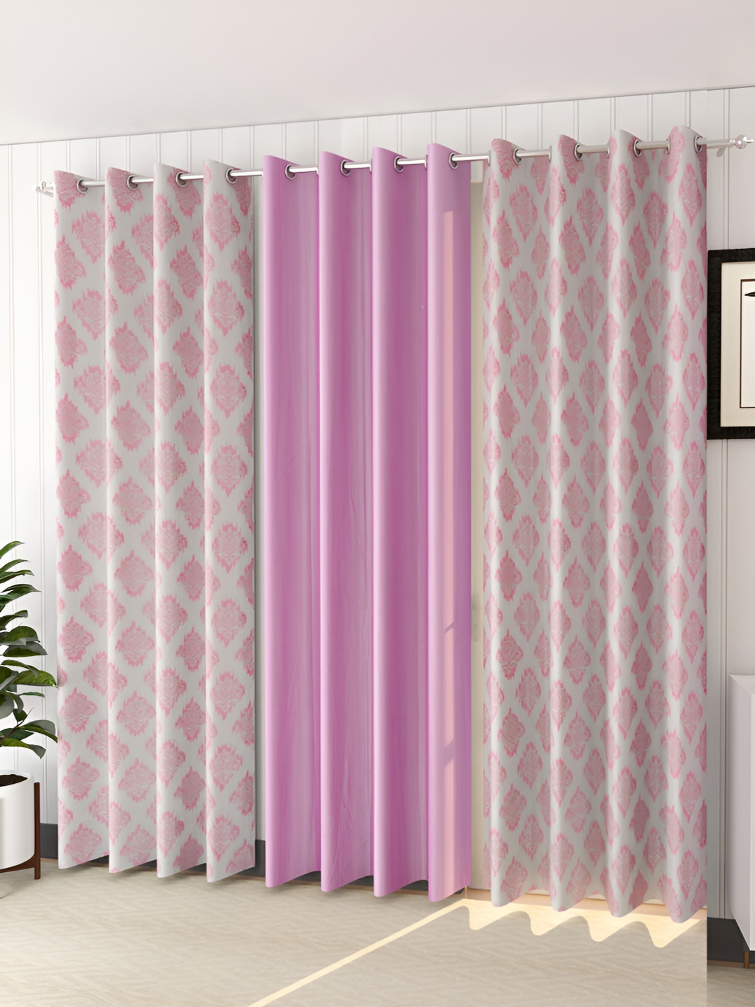 

stuffique Pink 3 Pieces Ethnic Print Window Curtain