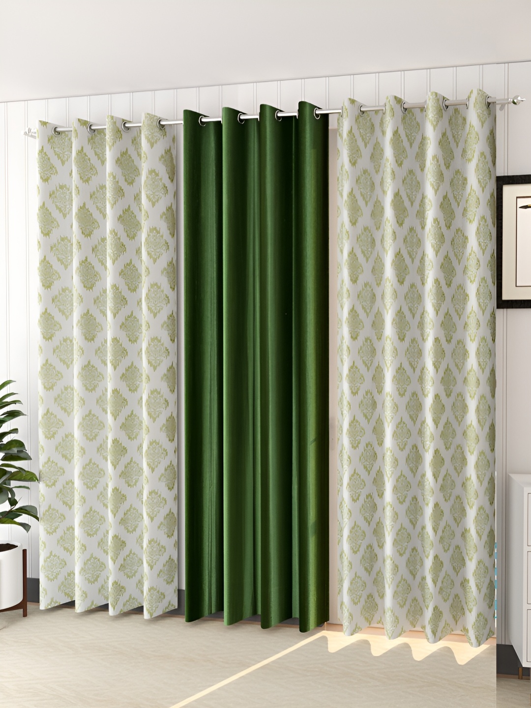 

stuffique Green 3 Pieces Ethnic Print Door Curtain