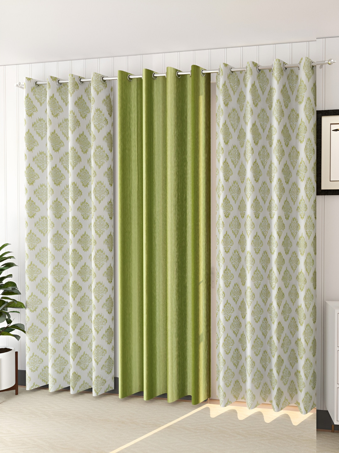 

stuffique Lime Green 3 Pieces Ethnic Print Window Curtain