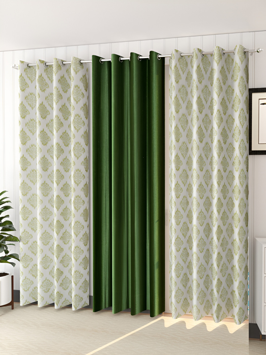 

stuffique Green 3 Pieces Ethnic Print Window Curtain