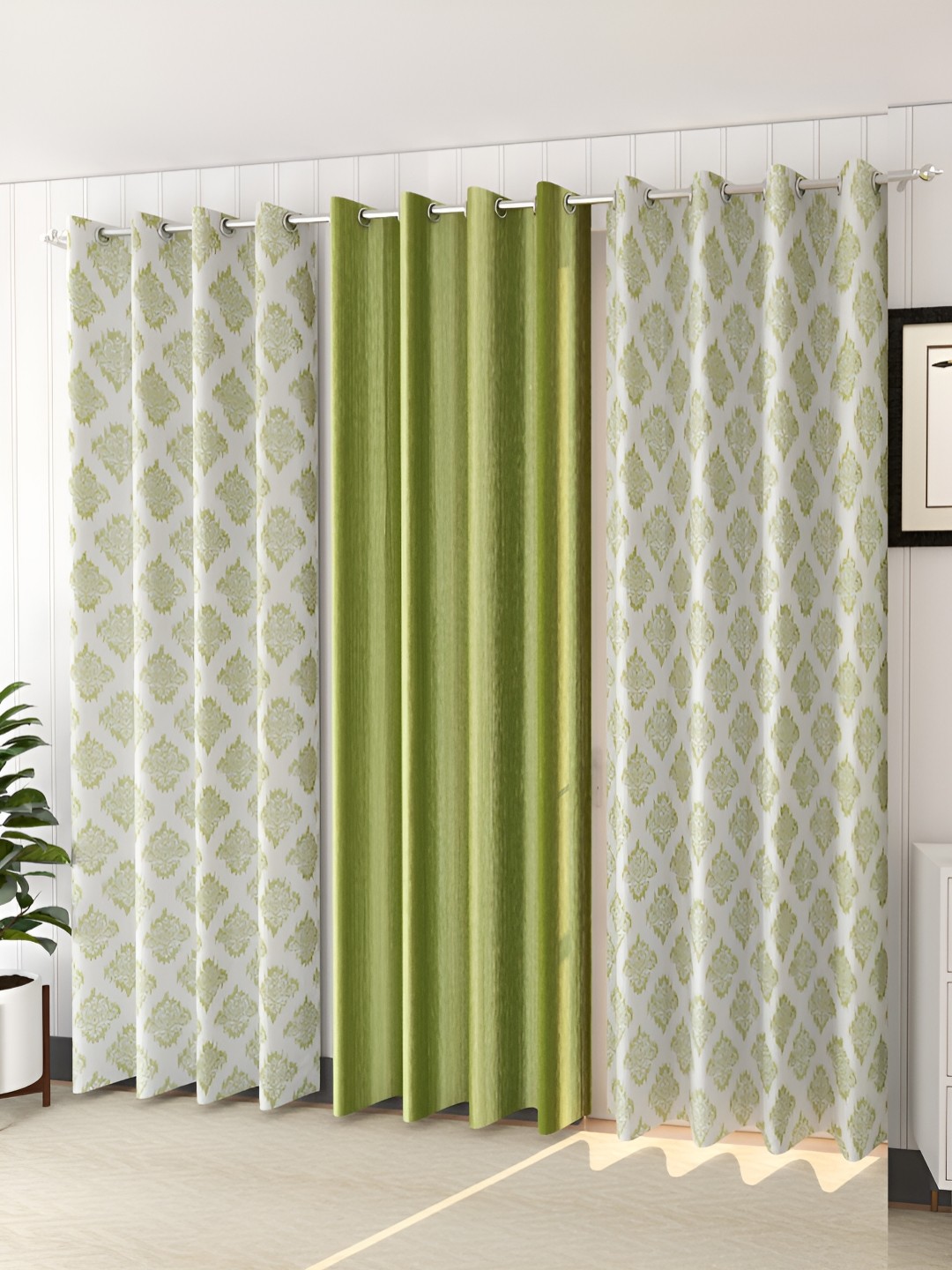 

stuffique Lime Green 3 Pieces Ethnic Print Door Curtain