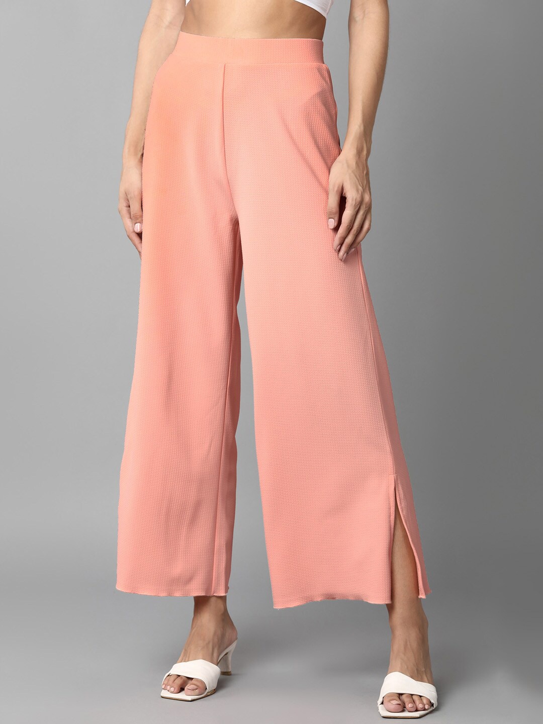 

The Roadster Lifestyle Co. Flared Fit Slit Detail Knitted Palazzos, Peach