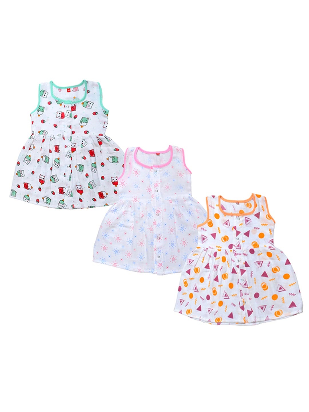 

BAESD Girls Pack Of 3 Printed Sleeveless Organic Cotton A-Line Dresses, White