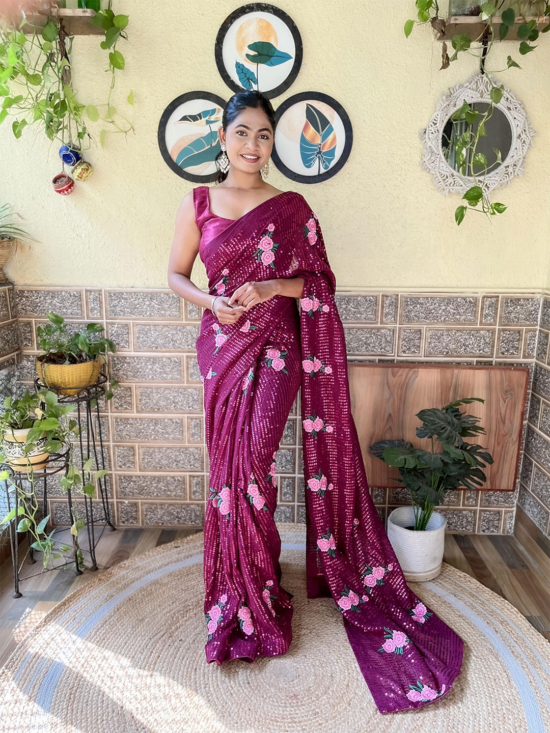 

Mitera Purple Embellished Saree