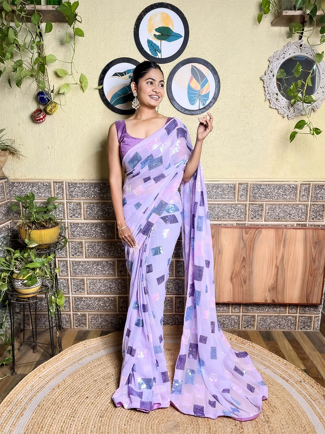 

Mitera Embellished Sequinned Saree, Lavender