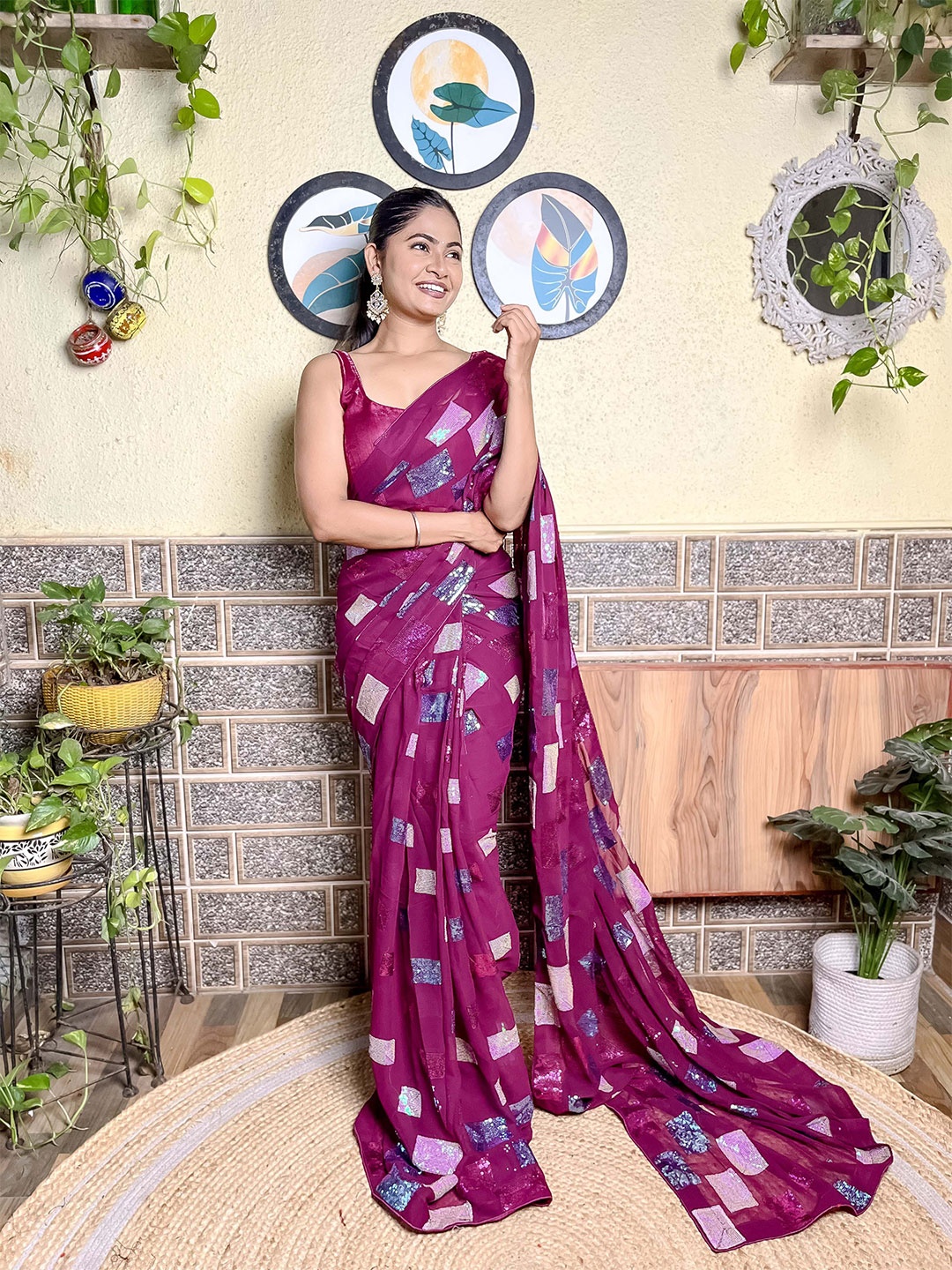 

Mitera Embellished Sequinned Saree, Purple