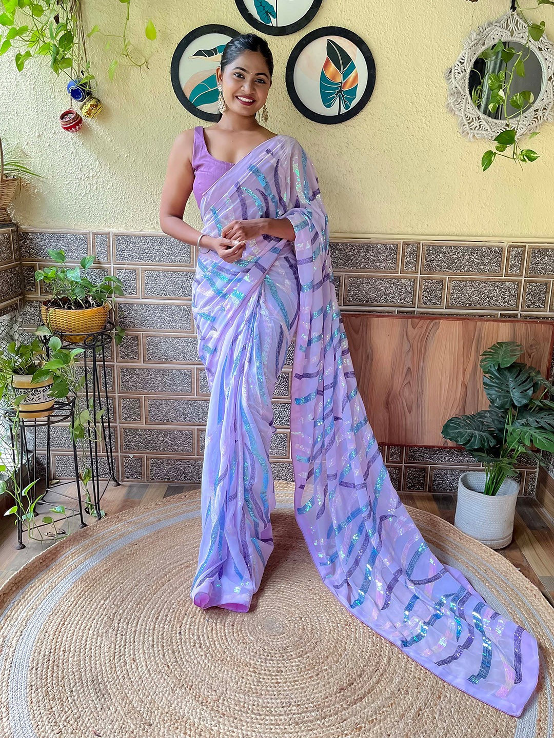 

Mitera Lavender Embellished Sequinned Saree