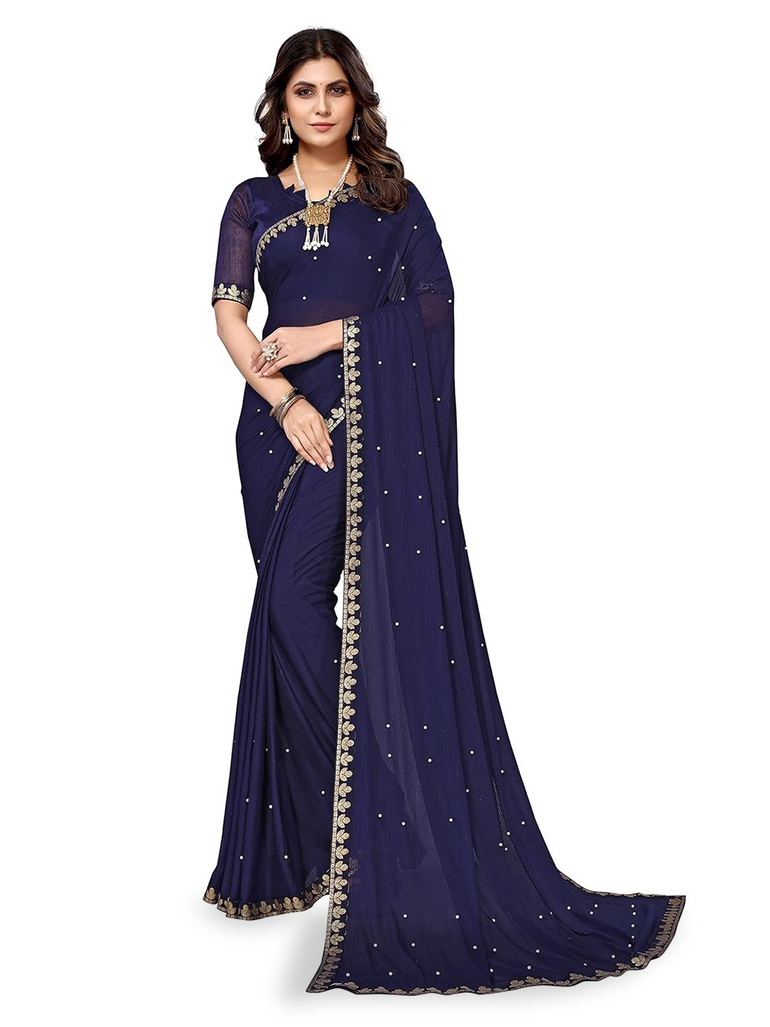 

SAADHVI Embellished Lycra Saree, Blue