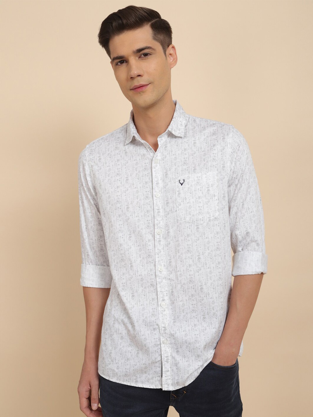 

Allen Solly Abstract Printed Spread Collar Pure Cotton Casual Shirt, White