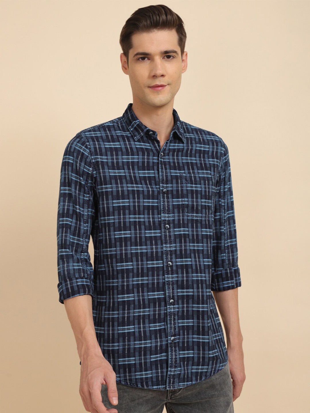 

Allen Solly Abstract Printed Spread Collar Pure Cotton Casual Shirt, Blue