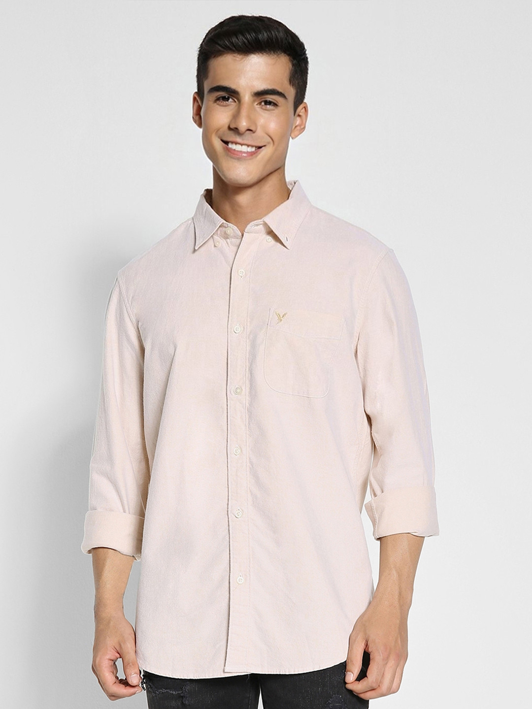

AMERICAN EAGLE OUTFITTERS Cotton Spread Collar Curved Regular Fit Casual Shirt, Beige
