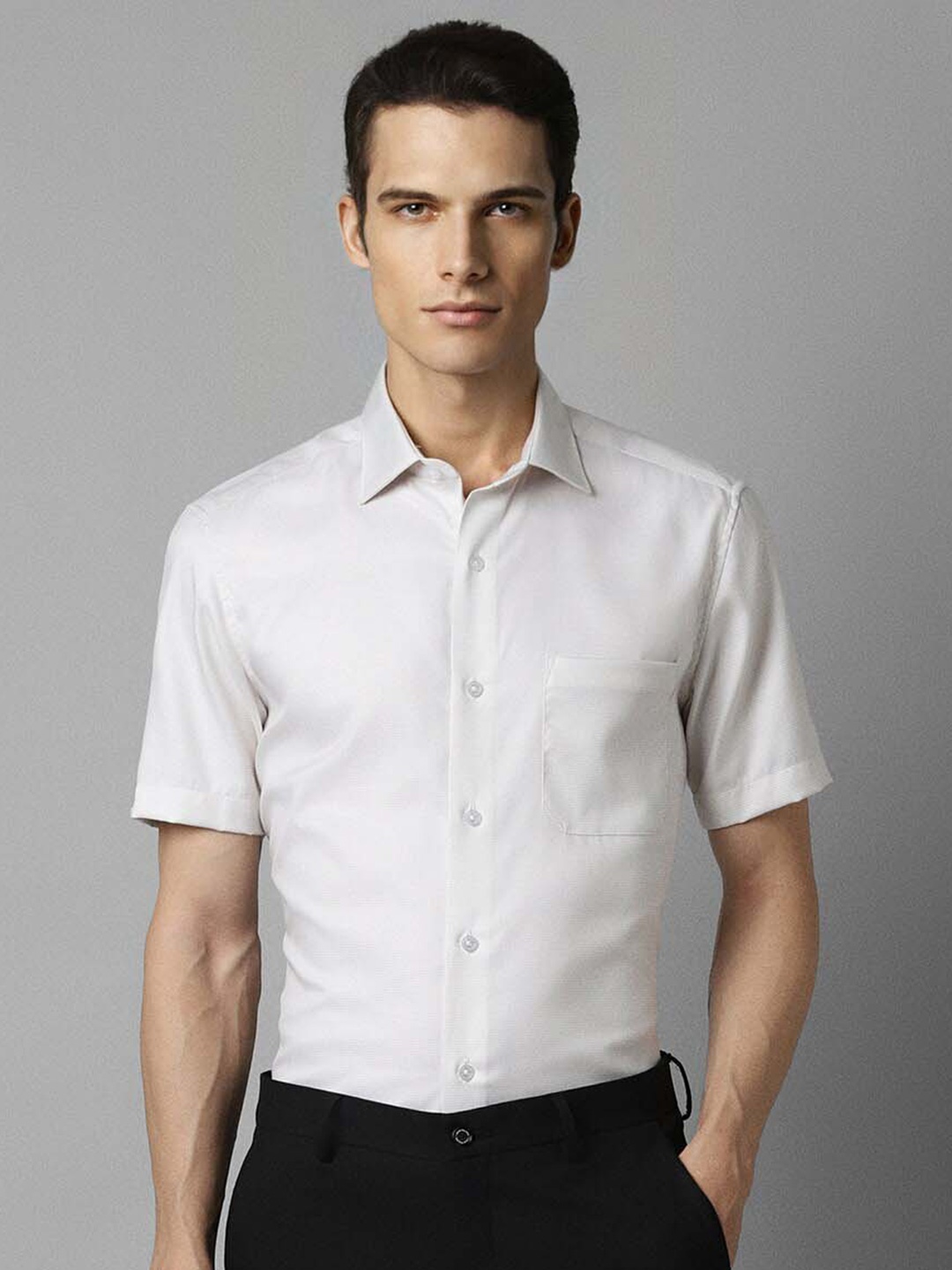 

Louis Philippe Textured Spread Collar Pure Cotton Formal Shirt, White