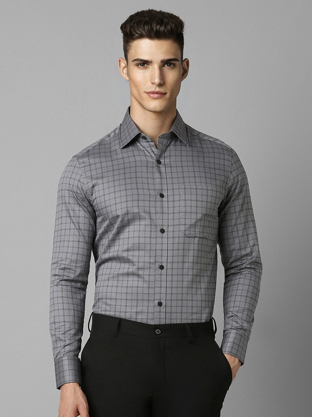 

Louis Philippe Classic Fit Checked Full Sleeves Formal Shirt, Grey