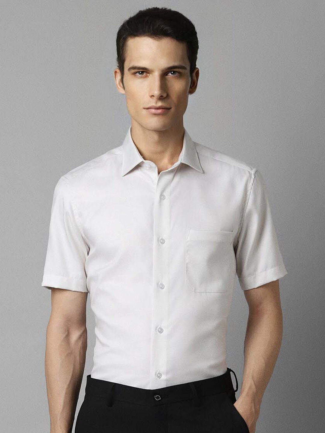 

Louis Philippe Textured Spread Collar Pure Cotton Formal Shirt, White