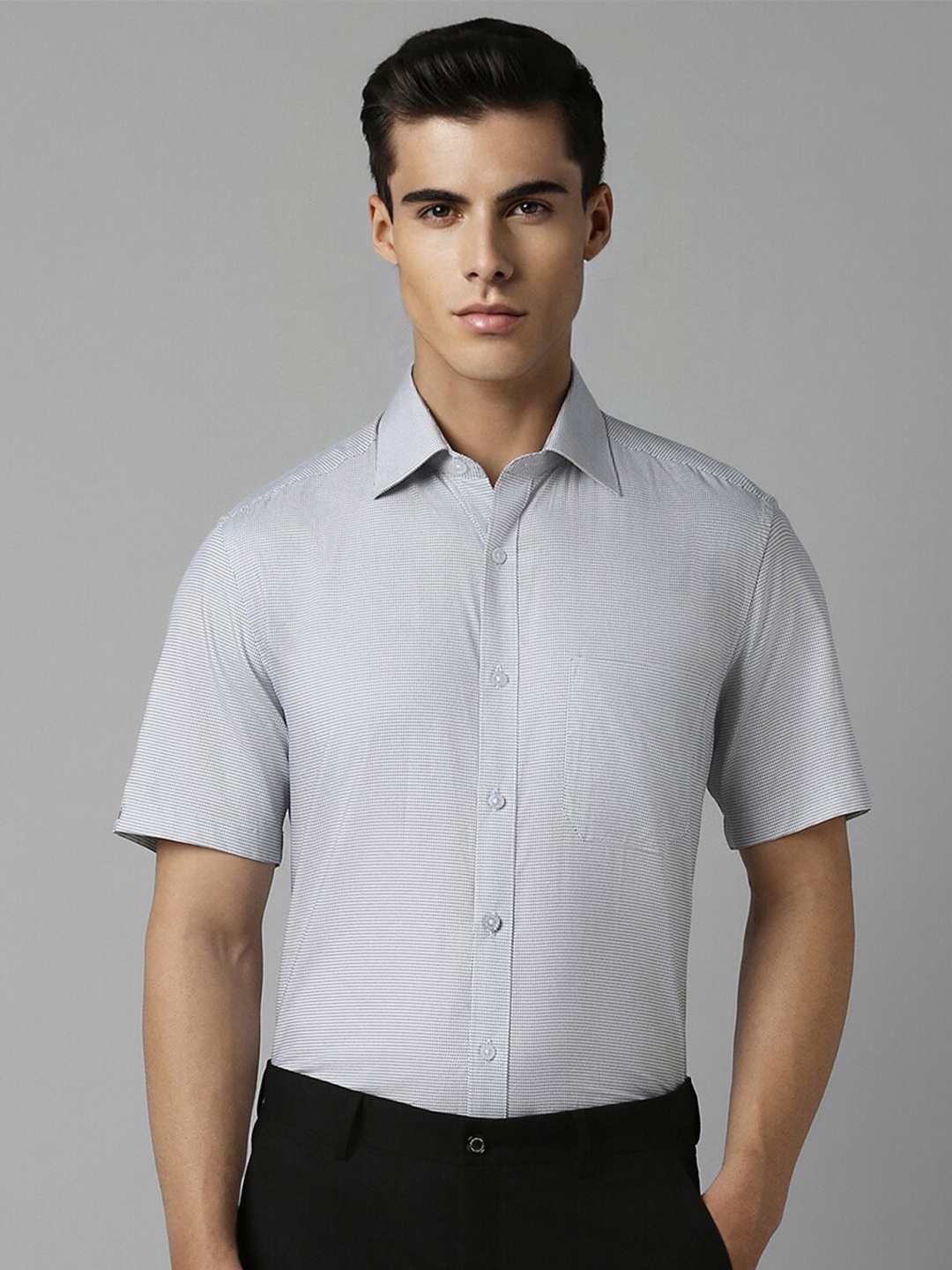 

Louis Philippe Micro Ditsy Printed Spread Collar Pure Cotton Casual Shirt, Grey