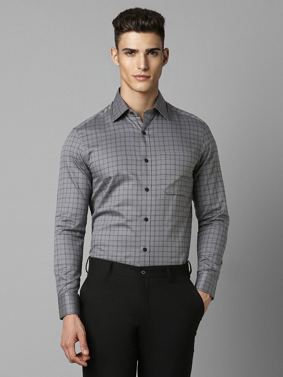 

Louis Philippe Grey Checked Cotton Formal Shirt