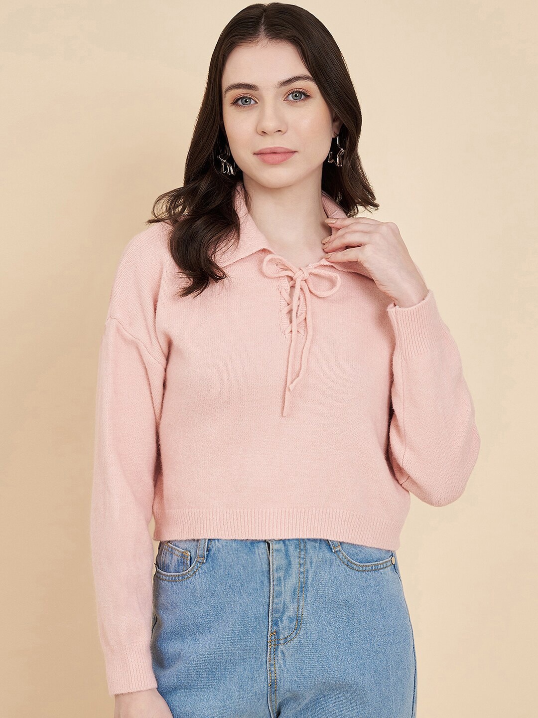 

BROOWL Shirt Collar Woollen Pullover Sweater, Pink