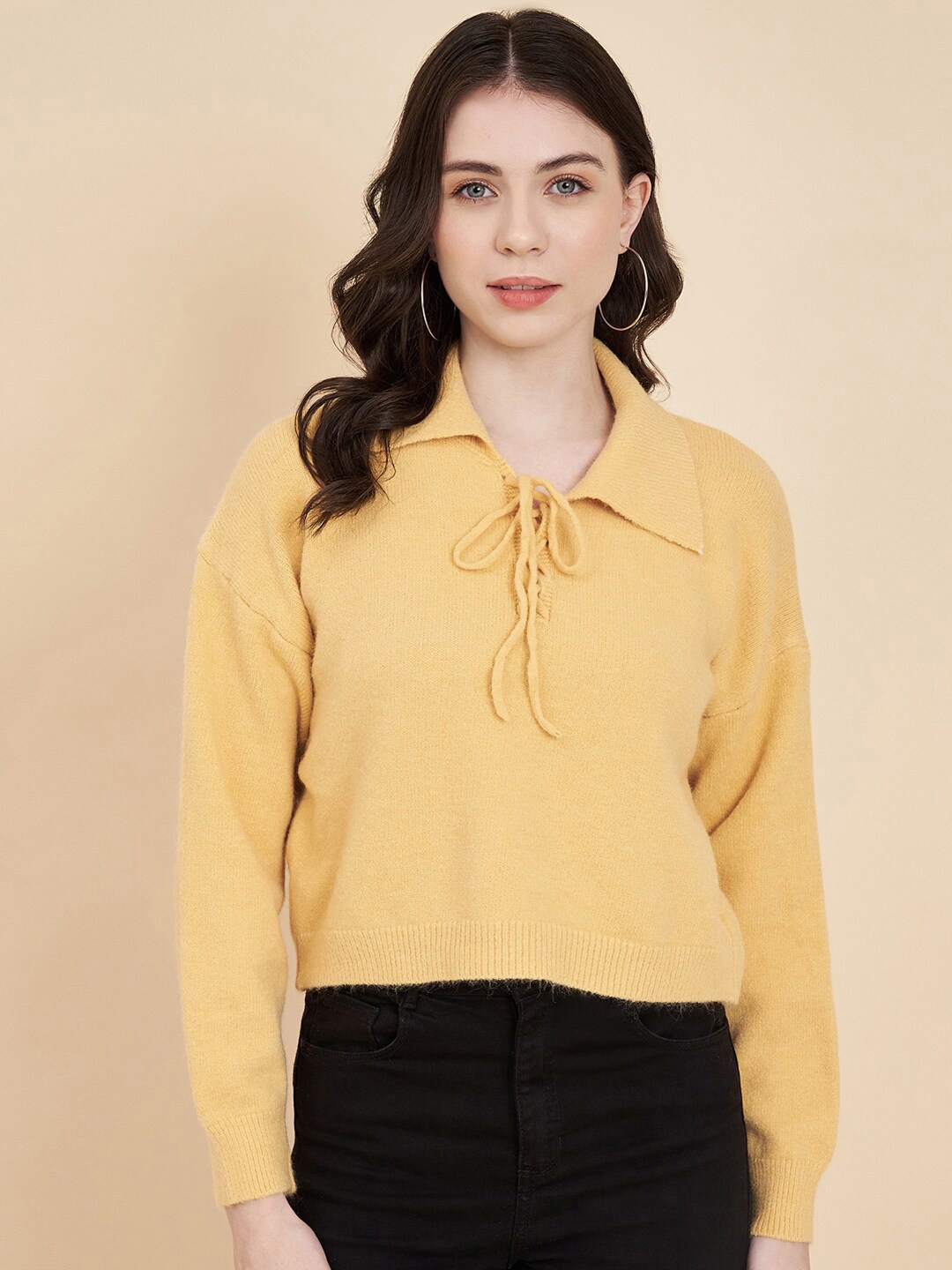 

BROOWL Shirt Collar Woolen Pullover Sweater, Yellow