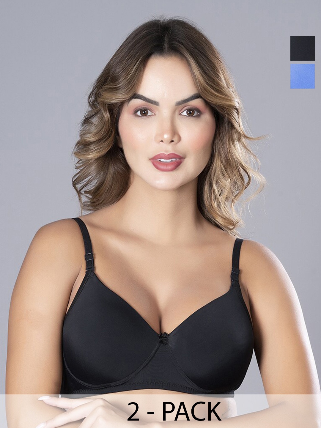 

Herryqeal Pack Of 2 Full Coverage Underwired Heavily Padded Bra with All Day Comfort, Black