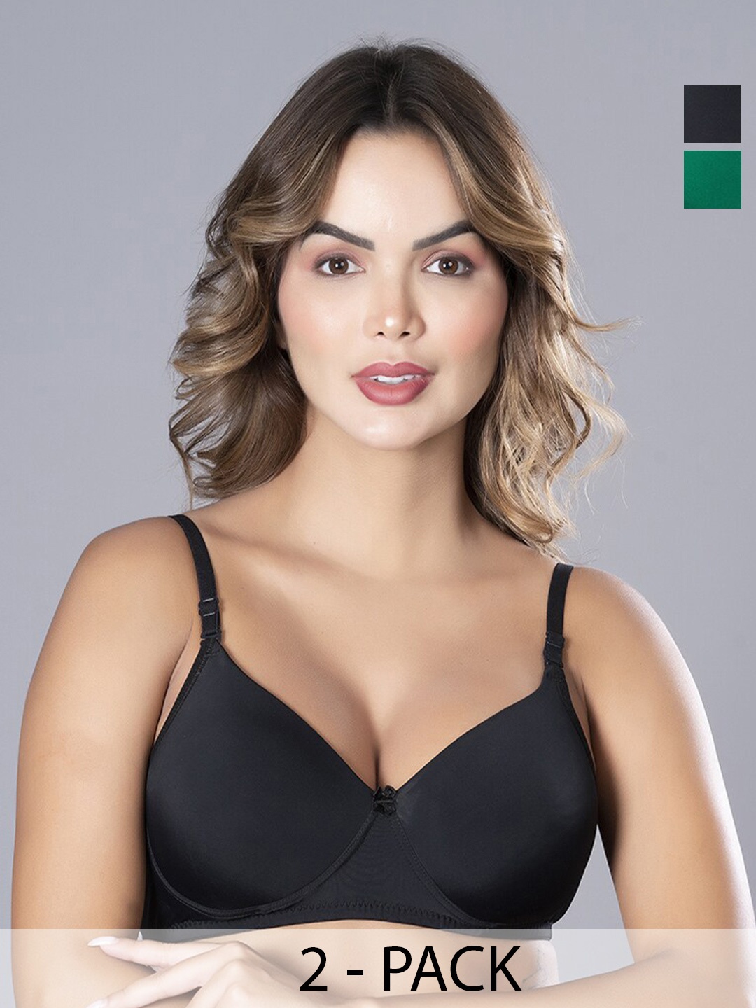 

Herryqeal Pack Of 2 Full Coverage Underwired Heavily Padded Bra with All Day Comfort, Black