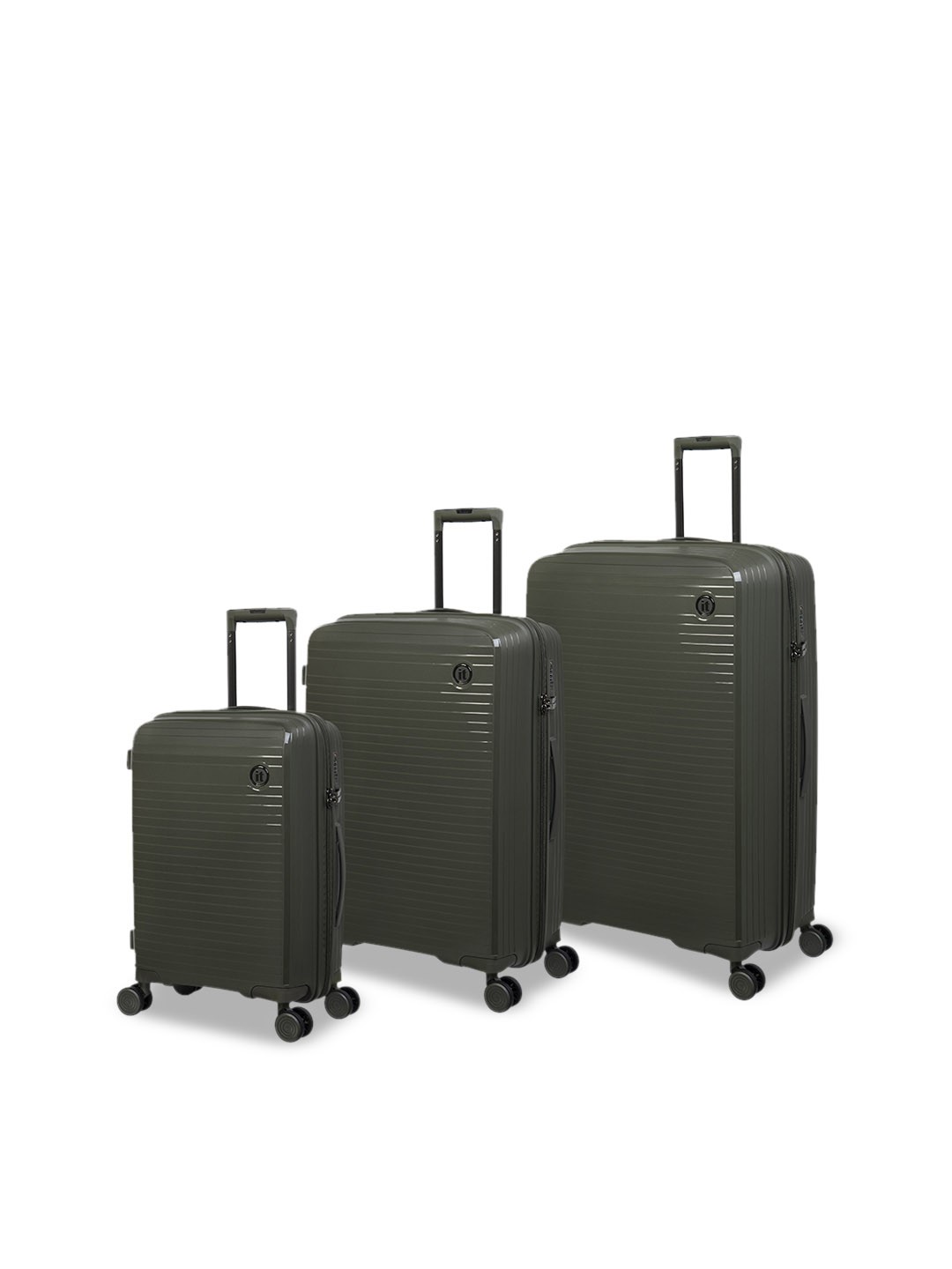 

IT luggage Set Of 3 Olive Green Striped Hard-Sided Trolley Suitcases