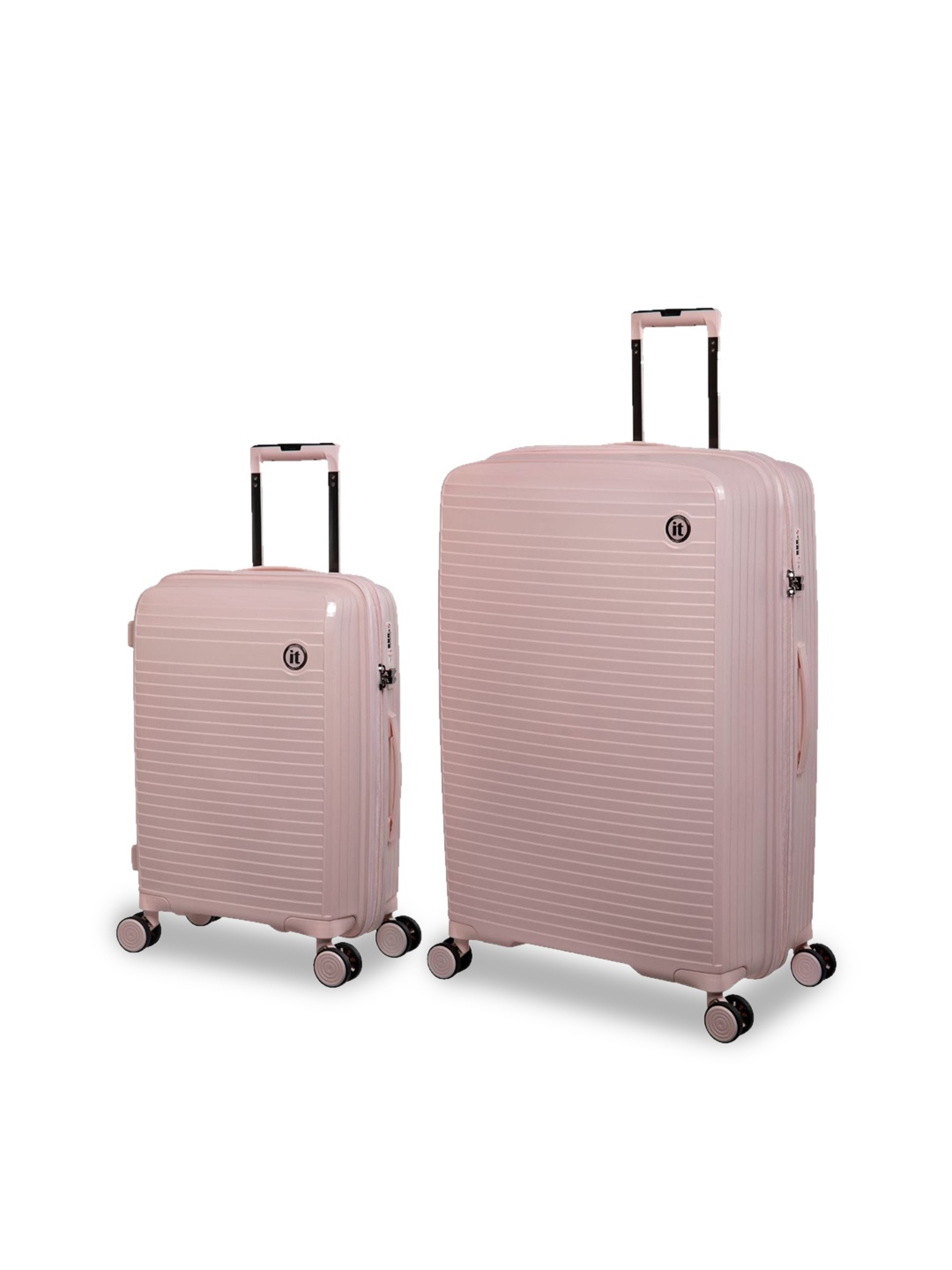 IT luggage Spontaneous Set Of 2 Striped Hard-Sided Trolley Suitcases, Pink