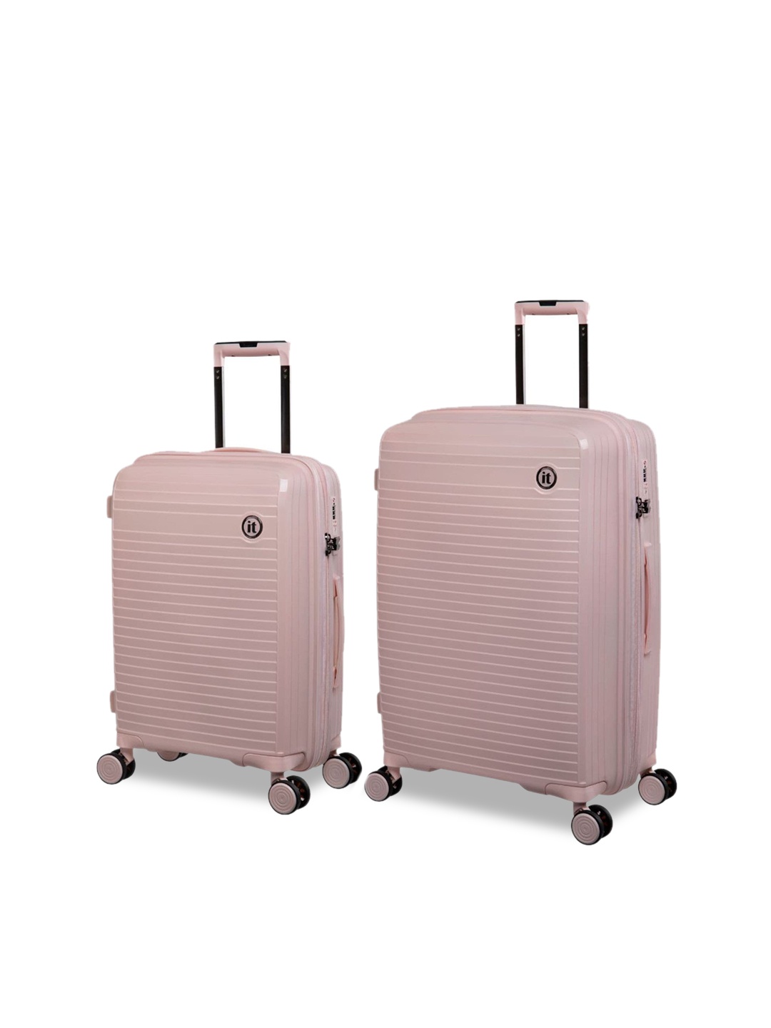 IT luggage Spontaneous Set Of 2 Striped Hard-Sided Trolley Suitcases, Pink