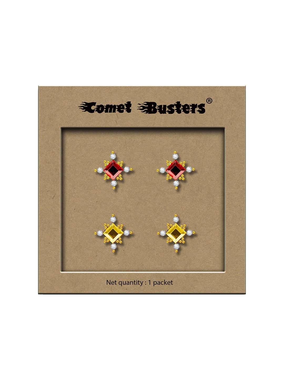 

Comet Busters Set Of 2 Non Piercing Stick On Studs Earrings, Red