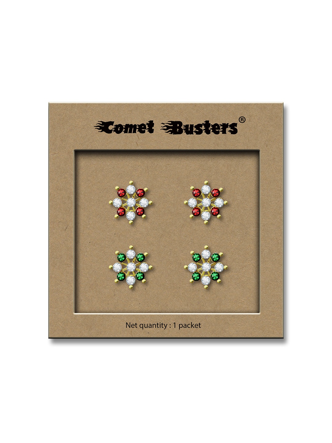 

Comet Busters Set Of 2 Non Piercing Stick On Studs Earrings, Red